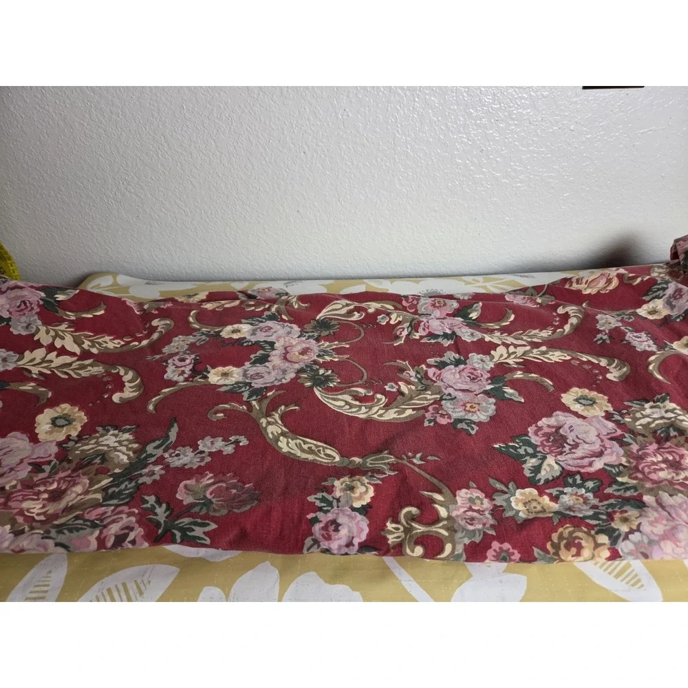 Vtg Ralph Lauren Marseilles Danielle Queen Red Floral Ruffled Flat Sheet